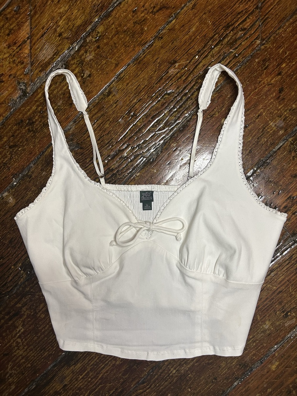 WILD FABLE White Lace-Trim Cropped Tank Top w/Keyhole Tie - SIZE XL